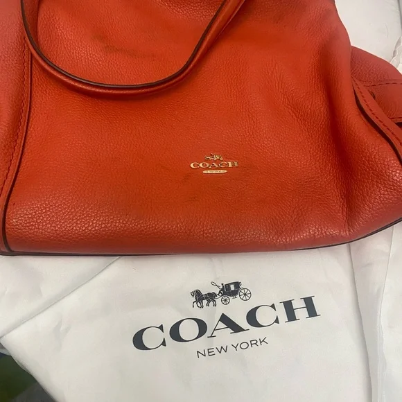 Coach Edie 31 Pebbled Leather Shoulder Tote in Bright Orange  Hang Tag & Dustbag - Picture 10 of 14